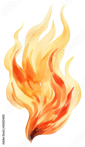 Watercolor orange fire flames isolated.