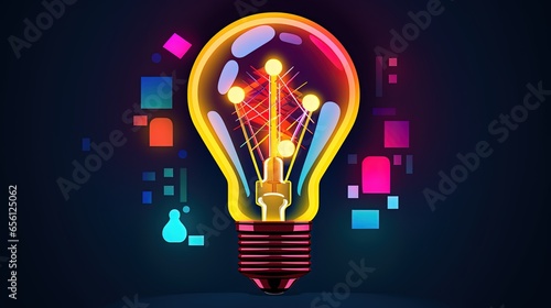 Minimalist lamp illustration, black background with colorful details. Generative AI