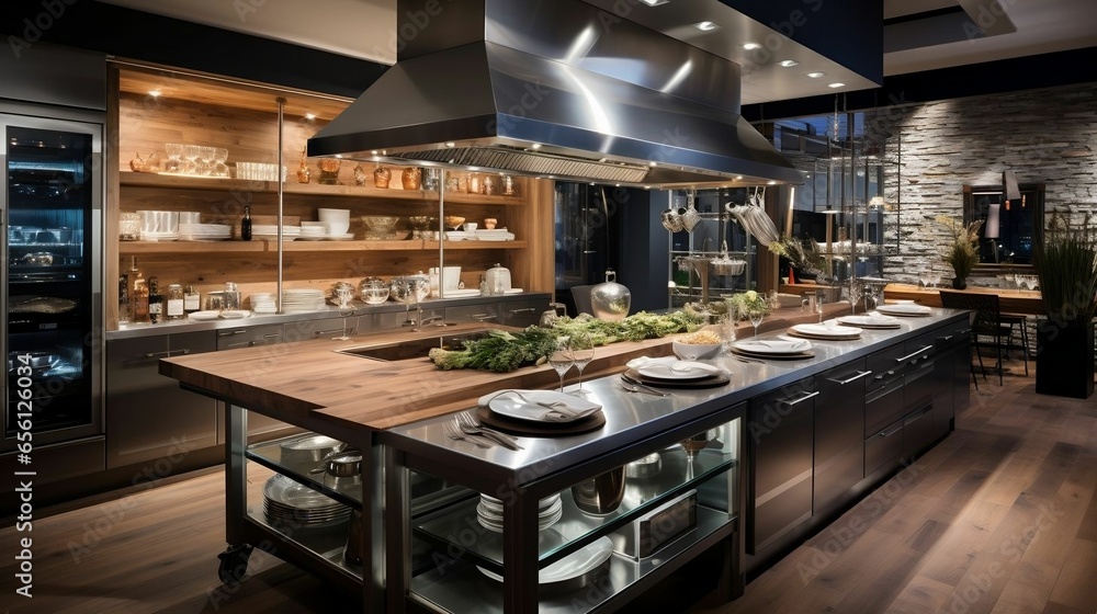 Culinary creativity in sleek, equipped kitchen
