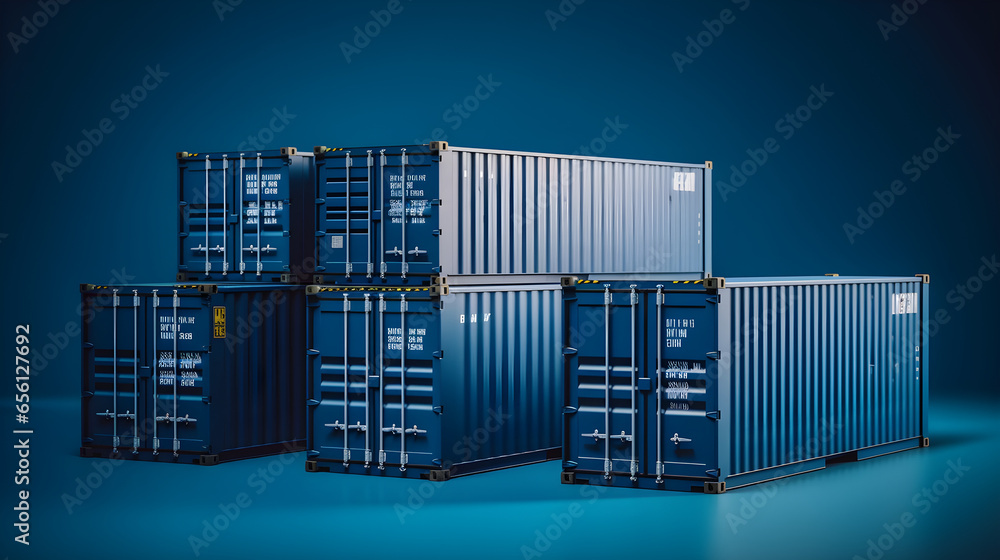Stack of Cargo Freight Shipping Containers on blue background. Freight transportation, import export logistics Industry concept Stack of Cargo Freight Shipping Containers on blue background. Freight transportation, import export logistics Industry concept