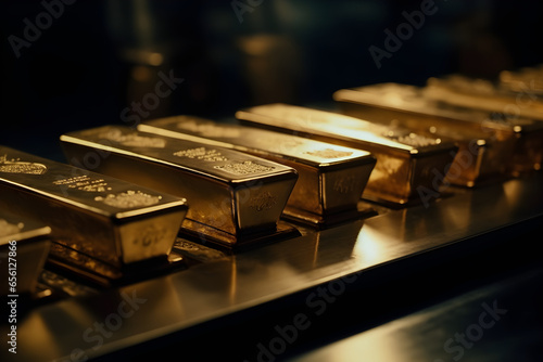 Stack of gold bars on a black background. 3d rendering, Large cast investment gold ingot, Business and finance concept idea