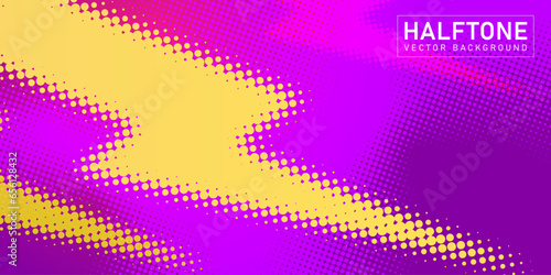 Color halftone texture, abstract purple dotted gradient background with lightning bolt