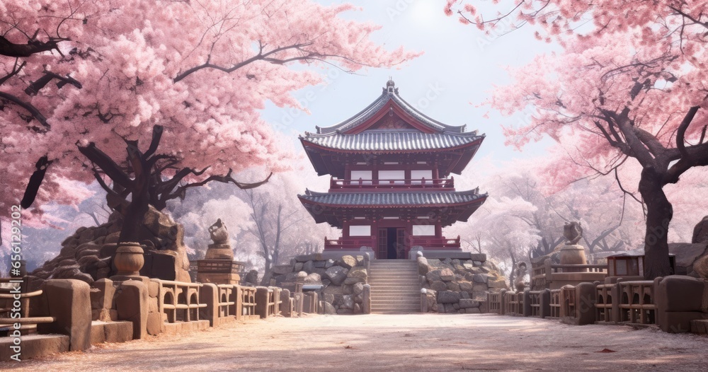 Temples and shrines adorned with the delicate beauty of cherry blossoms