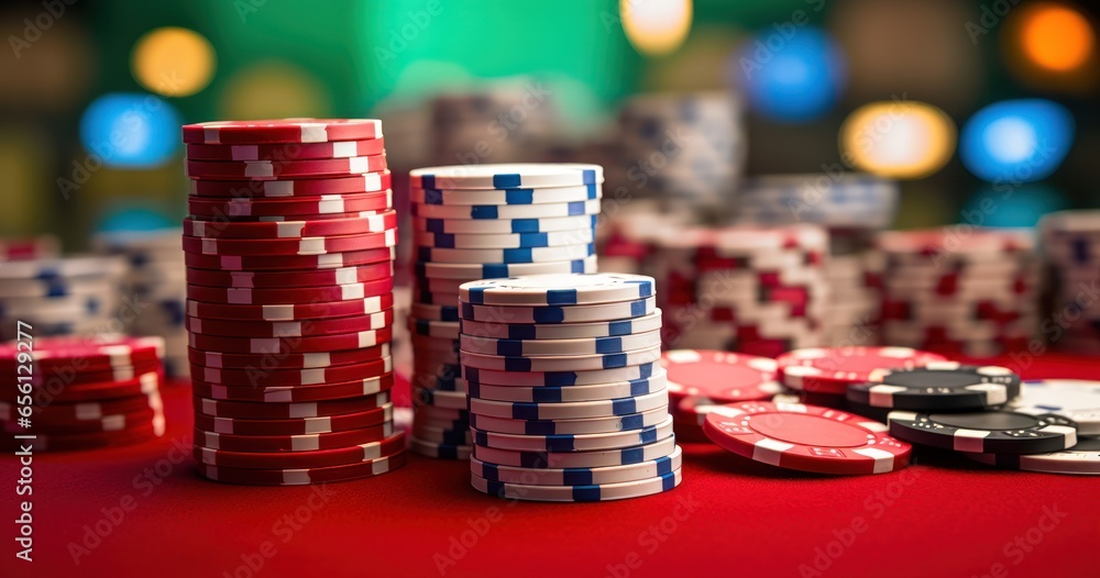 Poker cards and chips on a green table