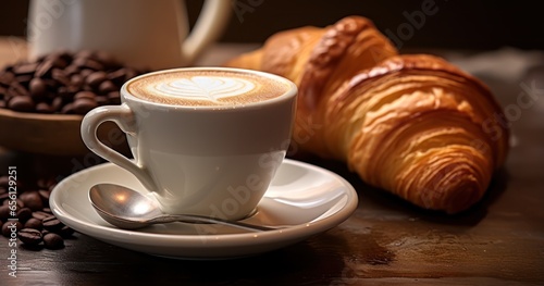 Steaming coffee cup beside a plate of fresh pastries