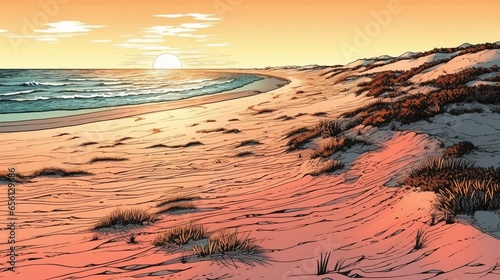 Pristine white sandy beaches. Fantasy concept , Illustration painting.