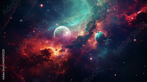 Colourful space starfield nebula and planet