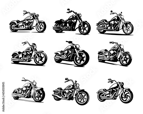 A set collection of chopper motorbike vector illustrations