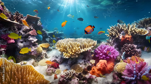 Wallpaper Mural Underwater view of coral reef with tropical fishes and corals. Tropical coral reef fauna, nature concepts Torontodigital.ca