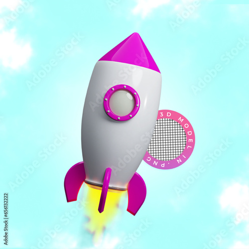 FOGUETE EM 3D EM PNG ROSA COM CHAMAS