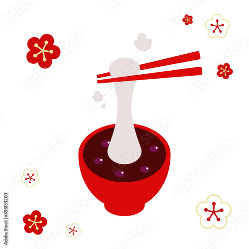 お正月のおしるこのフラットベクターイラスト