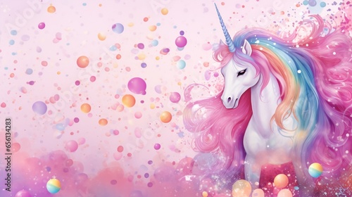 Rainbow pink color birthday glitter unicorn princess party pony background little girl mermaid fun summer sparkle