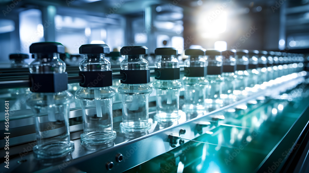 Pharmaceutical factory's production line. Generative AI Pharmaceutical factory's production line. Generative AI