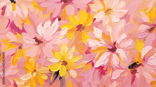 Wallpaper Mural Seamless pattern of abstract painting pink and yellow flowers, original hand drawn, impressionism style, color texture, brush strokes of paint, art background. Modern art. Contemporary art Torontodigital.ca