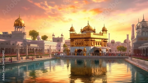 Sikh Golden Temple in Amritsar. Fantasy concept , Illustration painting.
