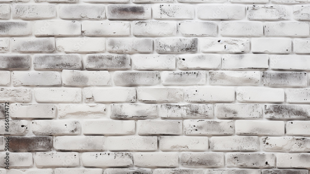 Fototapeta premium White brick wall texture background for stone tile block painted in grey light color wallpaper modern interior and exterior and backdrop design