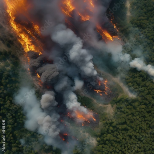 A satellite image of a massive wildfire spreading rapidly through a forested area2