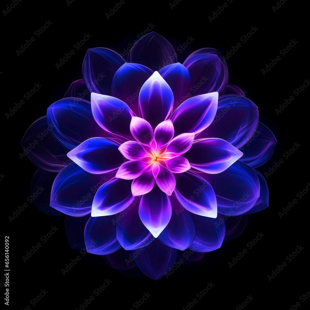 Multicolor neon light flowers isolated on black background Multicolor neon light flowers isolated on black background
