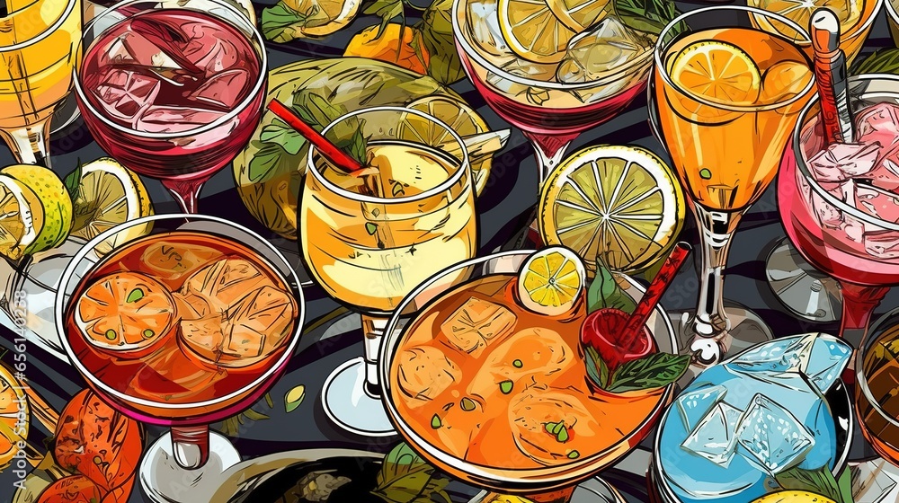 Stylish cocktail garnishes. Fantasy concept , Illustration painting.