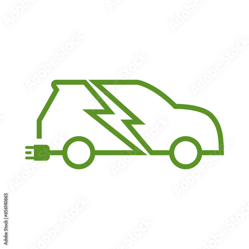 Electric Car Logo, Green Hybrid Vehicles Charging Point Icon