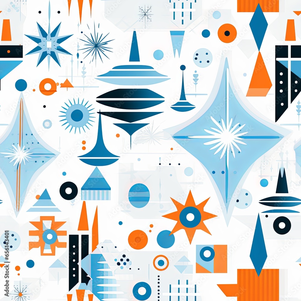 Vintage Christmas Illustration Design: Retro Mid Century Modern Ornaments and Festive  Patterns. Generative AI.