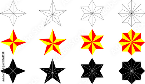 polygon Star icon with 4,5,6,8 points icon set