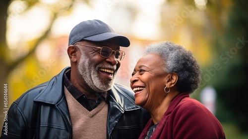 elderly african american couple laughing