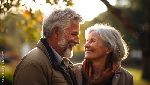 middle age couple smiling outdoors