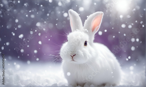 White rabbit in snowy forest