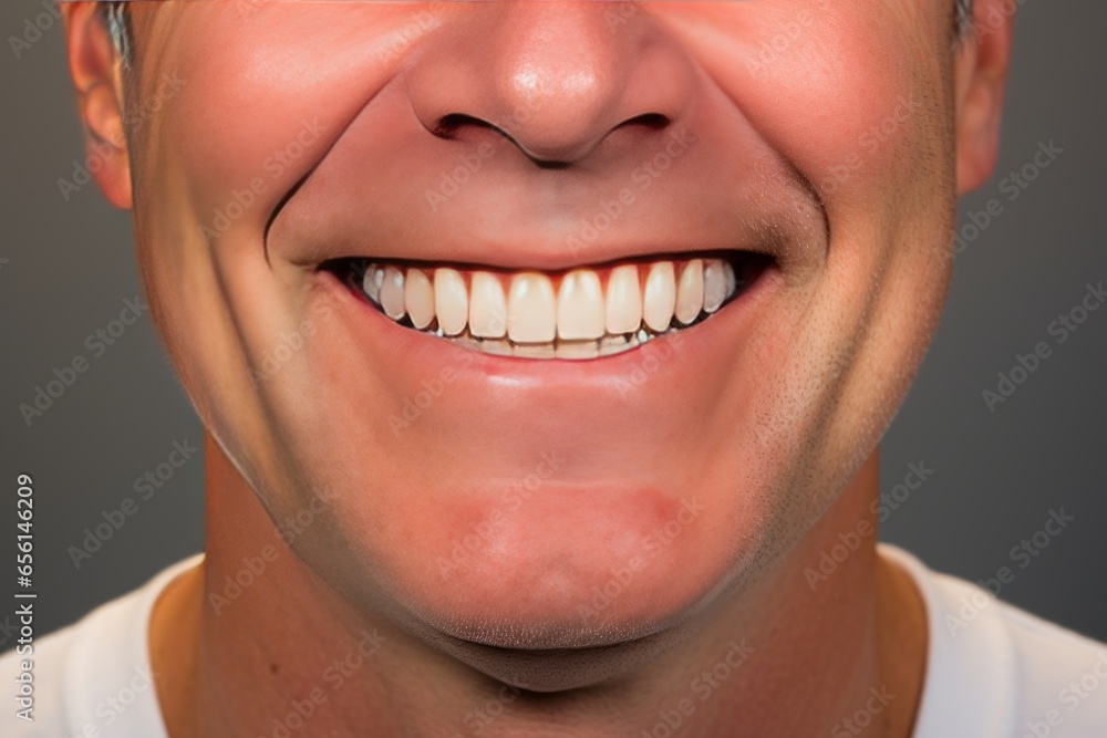 Fototapeta premium Smile of a man with white clean teeth Generative AI