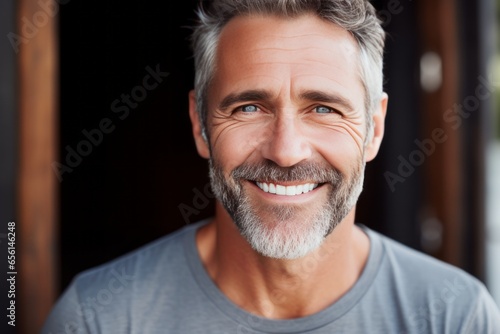 Attractive man with gray hair smiles Generative AI