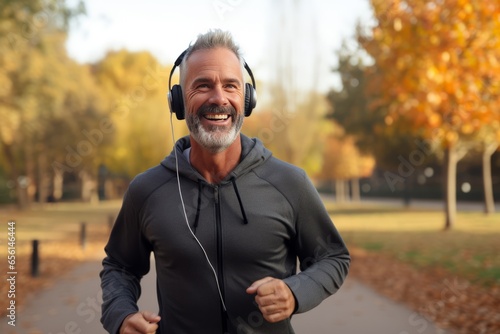 Man in his 50s jogging | Best Ager runs in the fall Generative Ai