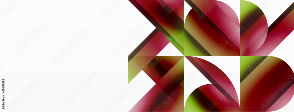 Vibrant color triangles and circles on white background intertwine to create captivating and harmoniously balanced composition for digital designs, presentations, website banners, social media posts Vibrant color triangles and circles on white background intertwine to create captivating and harmoniously balanced composition for digital designs, presentations, website banners, social media posts
