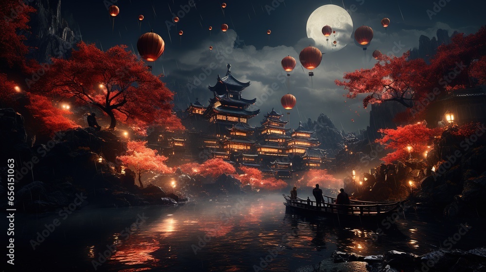immersed in chinese fantasia, digital art illustration, Generative AI immersed in chinese fantasia, digital art illustration, Generative AI