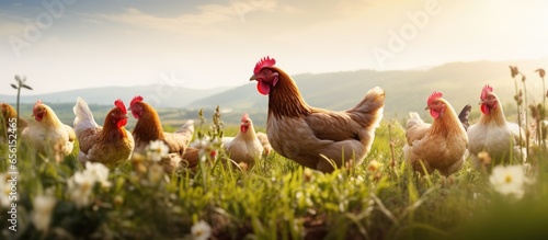 Sustainable production and agriculture growth Poultry farming for eggs protein and livestock in the countryside and nature © 2rogan