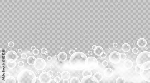 realistic white foam or bubbles illustration on transparent background
