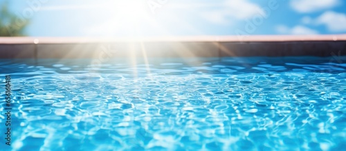 Tiles visible in gorgeous blue pool water with sun flare