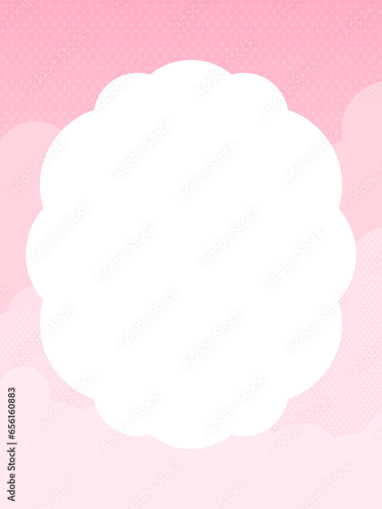 ピンク色の雲・空　フレーム・背景素材（縦向き）