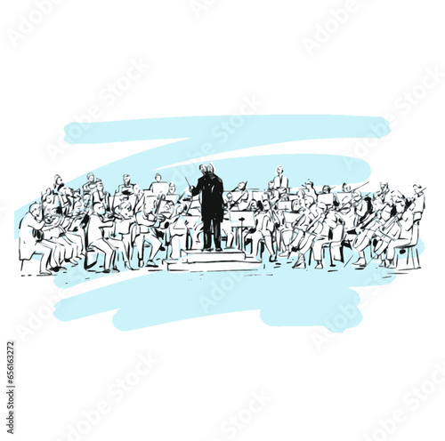 Drawing of lConductor leading orchestra