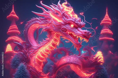 3d character dragon bright colors print for clothes, stationery. © Luci