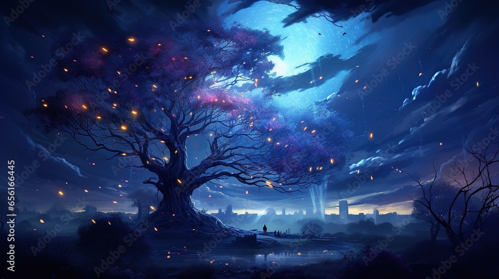 night sky enchantment, digital art illustration, Generative AI