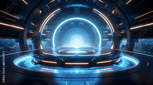 A Sci-fi Circular product podium showcase base platform in the style of cyberpunk