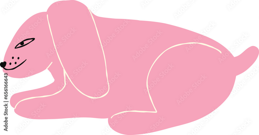 funny pink rabbit. Cute quirky comic bunny character illustration