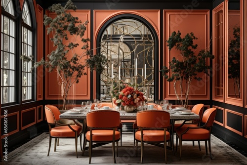 Dining with Persimmon Chairs and Gold Accents