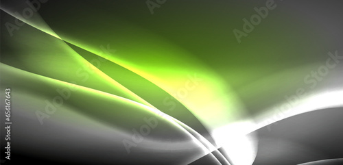 Neon-lit waves surge across background, mesmerizing dance of luminescence and motion. Dynamic backdrop captures essence of energy and modern aesthetics
