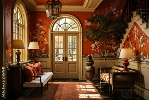 Elegant Entryway with Persimmon Wallpaper © dasom