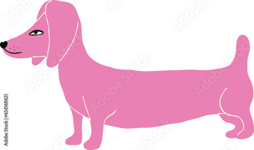 Cool strange Pink dachshund. comic dog character illustration