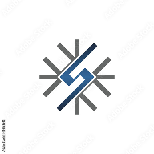 Abstract geometric letter S logo with Snowflake flat style