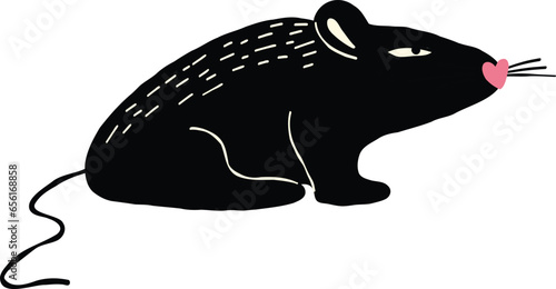 Black mouse. Cartoon comic illustration in doodle style