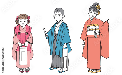 七五三　和装の子どもイラスト